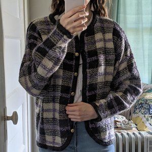 Unique Vintage Purple Plaid Cardigan